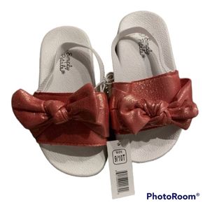Simply Petals~Toddler Girl's Pink Sparkly Bow Sandals Beach Slides size 9/10